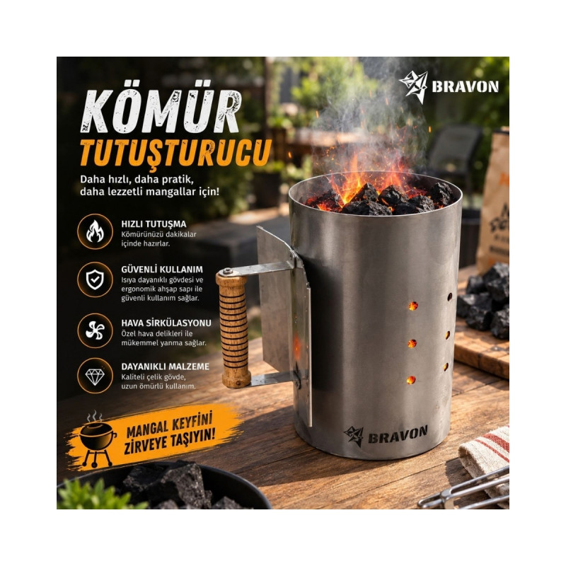 Kömür Tutuşturma Bacası Mangal Ateşleme Bacası Pratik Kullanım Aparatı
