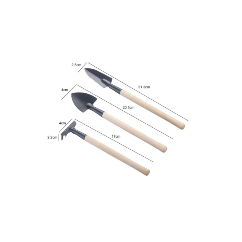 Mini Ahşap Saplı Hobi Bahçe Seti Kürek Tırmık Çapa Saksı Balkon Ev Çiçek Bakımı