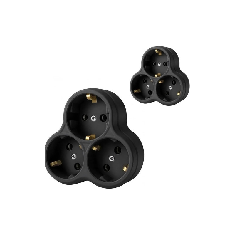 Topraklı Papatya Golyat Üçlü Priz Çoğaltıcı 3'lü Fiş Çoğaltma Siyah