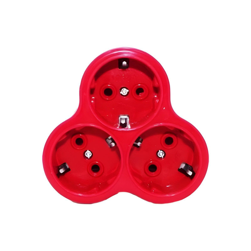 Topraklı Papatya Golyat Üçlü Priz Çoğaltıcı 3'lü Fiş Çoğaltma Kırmızı