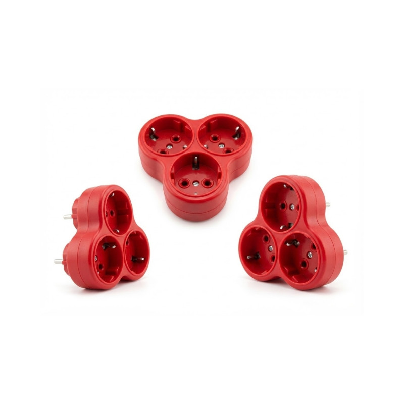 Topraklı Papatya Golyat Üçlü Priz Çoğaltıcı 3'lü Fiş Çoğaltma Kırmızı