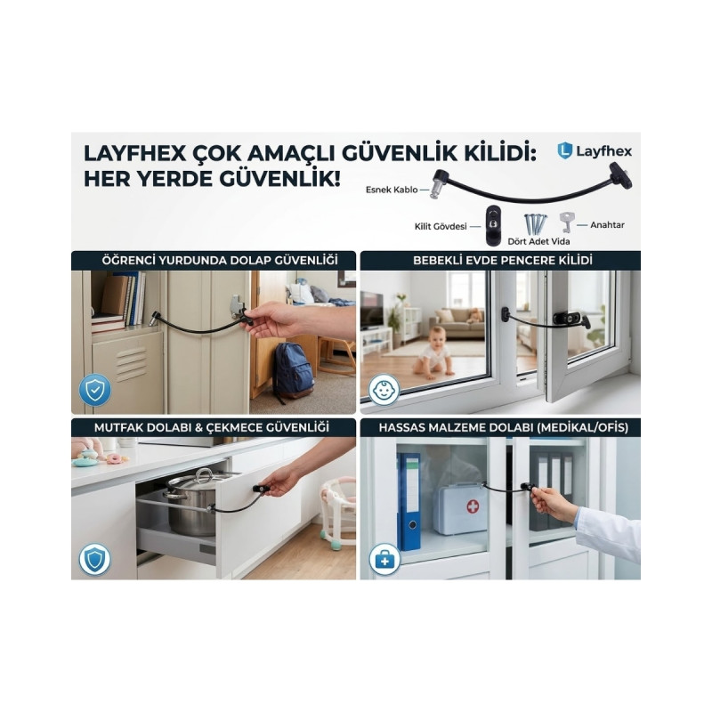 Pencere Kilidi Halatlı Çocuk Güvenlik Emniyet Hırsız Pimapen Pvc Kapı Yurt Dolap Bebek Kilit