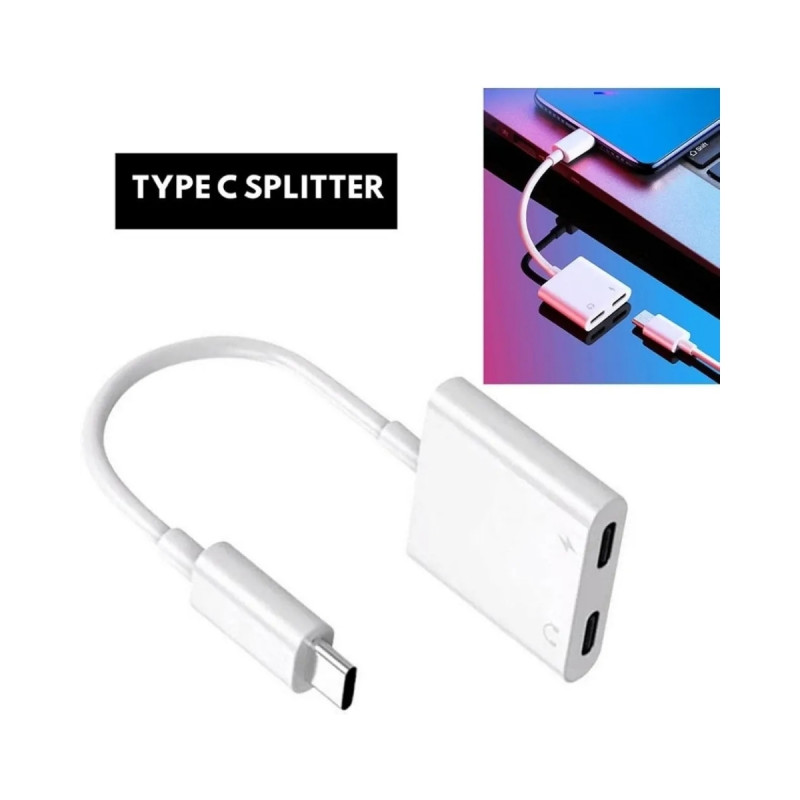 USB-C OTG Type C Çift Çıkışlı Kulaklık Hızlı Şarj Dönüştürücü Çoğaltıcı