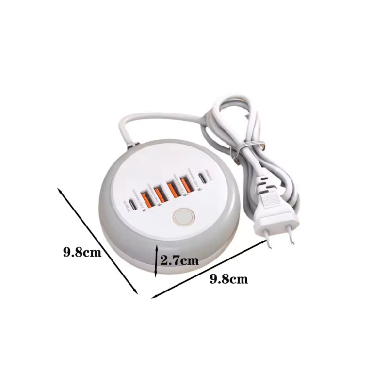 LED Işıklı 40W 4 USB ve 2 Type C Girişli Çoklu Dokunmatik Şarj Aleti Gece Lambası LED Işıklı 40W 4 USB ve 2 Type C Girişli Çoklu Dokunmatik Şarj Aleti Gece Lambası