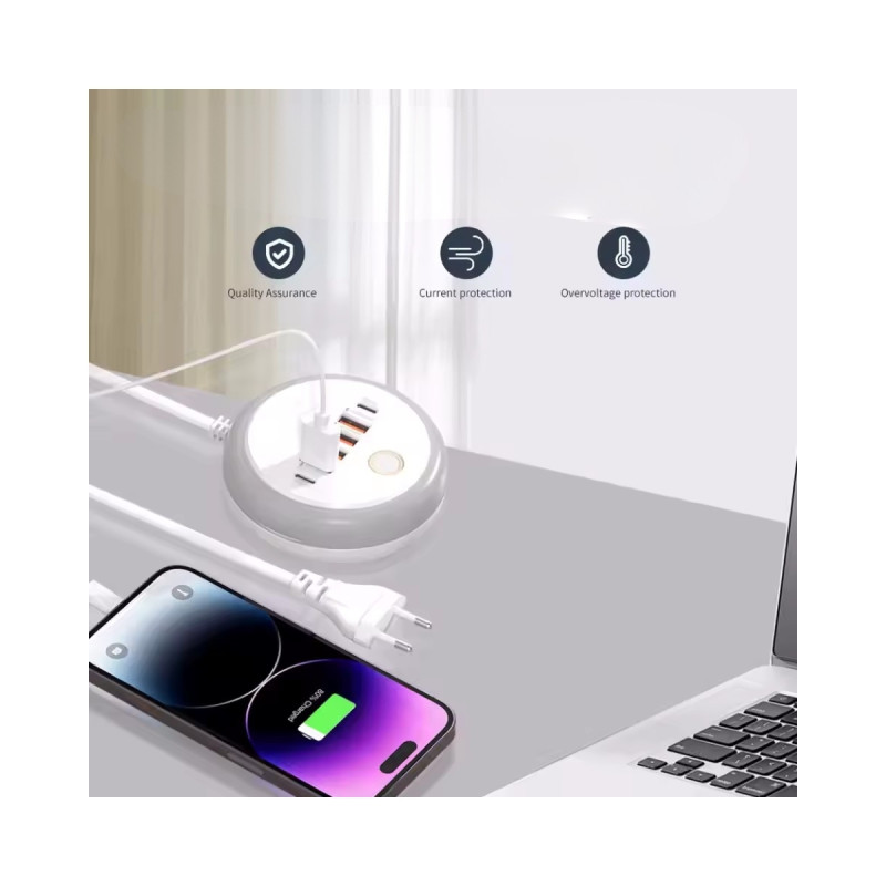 LED Işıklı 40W 4 USB ve 2 Type C Girişli Çoklu Dokunmatik Şarj Aleti Gece Lambası LED Işıklı 40W 4 USB ve 2 Type C Girişli Çoklu Dokunmatik Şarj Aleti Gece Lambası