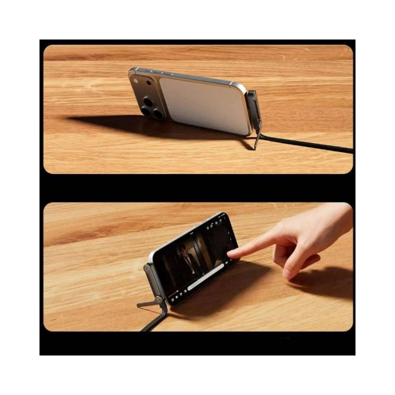 60W Hızlı Katlanabilir Telefon Standlı Örgülü Type-C Data Şarj Kablosu 1 Metre