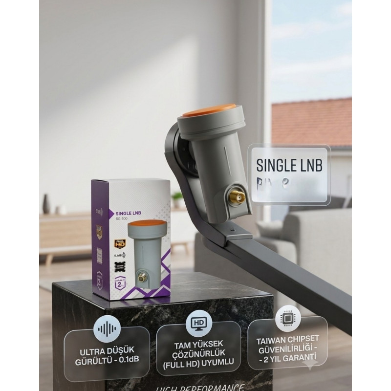 Tek Çıkışlı Uydu LNB 0.1dB Universal Full HD 4K Çanak Anten