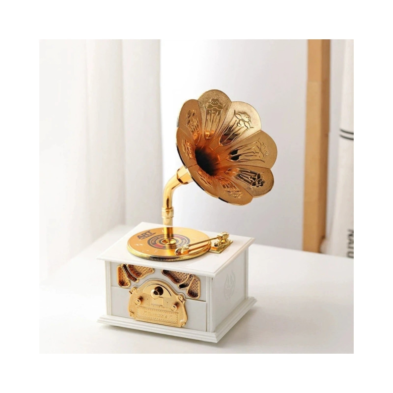 Nostalji Gramofon Görünümlü Çekmeceli Takı Müzik Kutusu