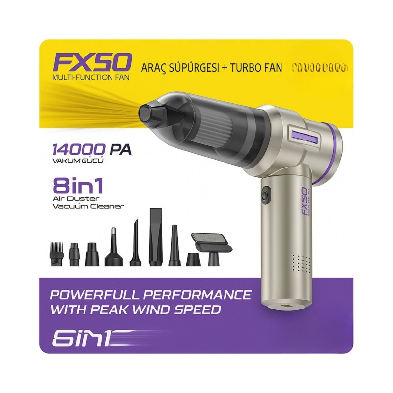 Subzero FX50 14.000PA Vakum Güçlü Emiş Üfleme Kablosuz Taşınabilir Oto Süpürge