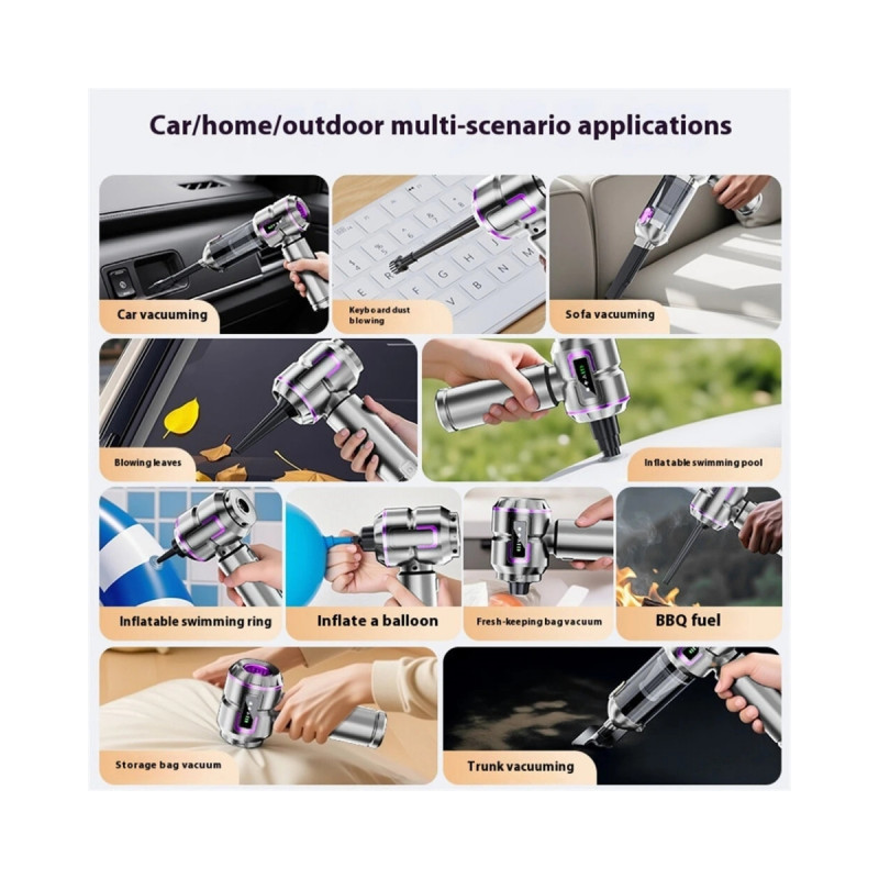 Fırçasız Motor Şarjlı Kablosuz 20000 mAH Güçlü El Araç Süpürgesi Üfleme ve Vakum