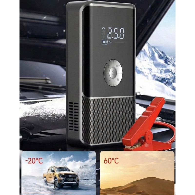 Araba Oto Araç Akü Takviyeli Kompresör 10000 mAH Dijital Ekranlı Lastik Şişirme Hava Pompası 150 PSI