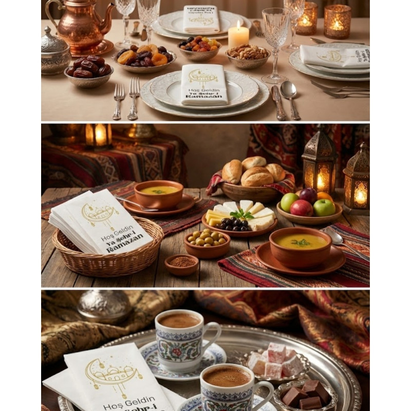 İftar Yemeği Hoş Geldin Ya Şehri Ramazan Baskılı Sofra Servis Peçete 25 Adet