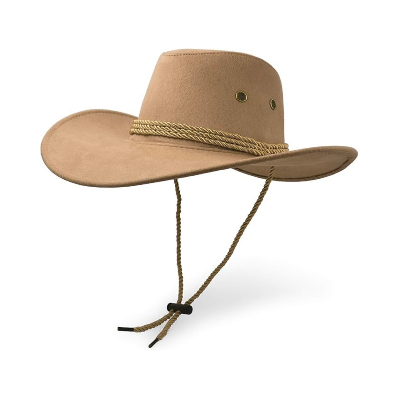 Kovboy Model Fötr Bağlamalı Güneşten Koruyan Fötür Şapka Açık Kahve
