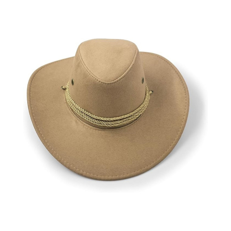 Kovboy Model Fötr Bağlamalı Güneşten Koruyan Fötür Şapka Açık Kahve