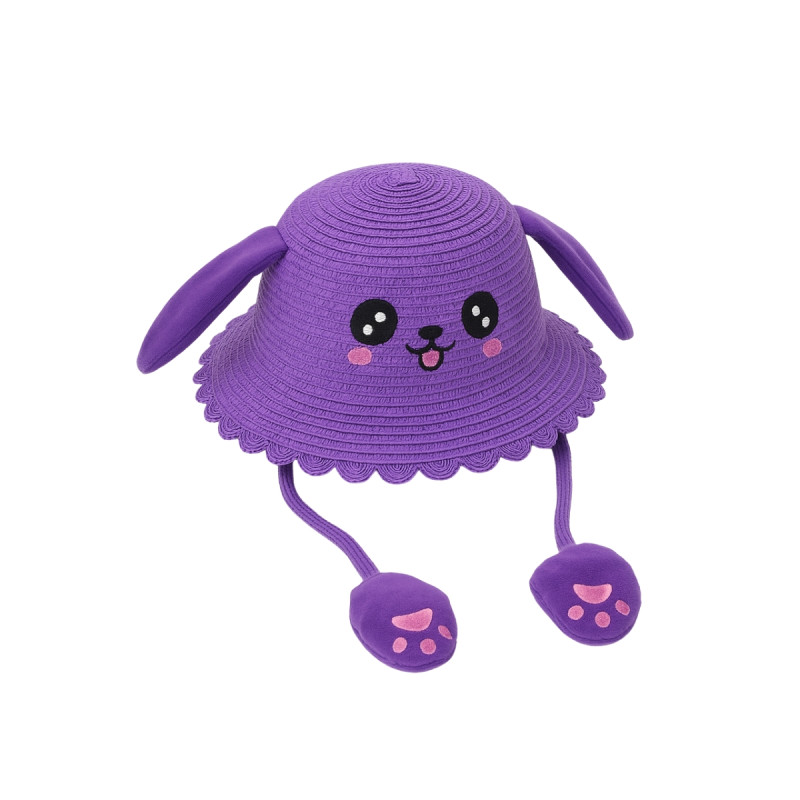 Kulakları Hareket Eden Çocuk Hasır Plaj Fötür Şapkası Mor