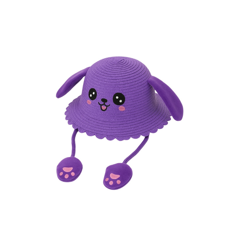Kulakları Hareket Eden Çocuk Hasır Plaj Fötür Şapkası Mor