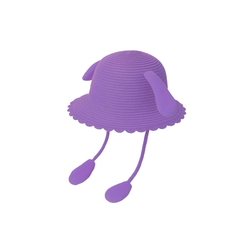 Kulakları Hareket Eden Çocuk Hasır Plaj Fötür Şapkası Mor