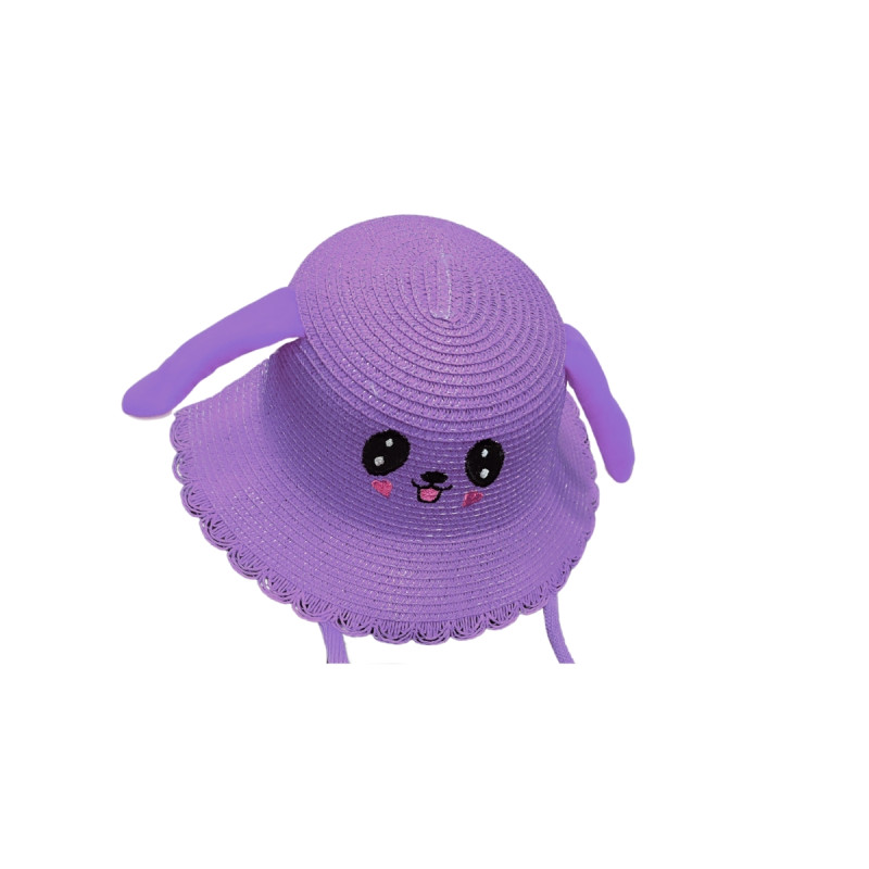 Kulakları Hareket Eden Çocuk Hasır Plaj Fötür Şapkası Mor