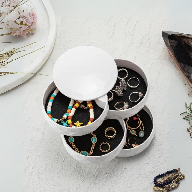 4 Katlı Döner Bölme Çok Amaçlı Dekoratif Takı Kutusu Organizeri