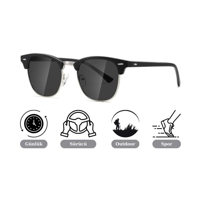 UV400 Korumalı Bisiklet Motorcu Balıkçı Outdoor Güneş Gözlüğü Parlak Siyah