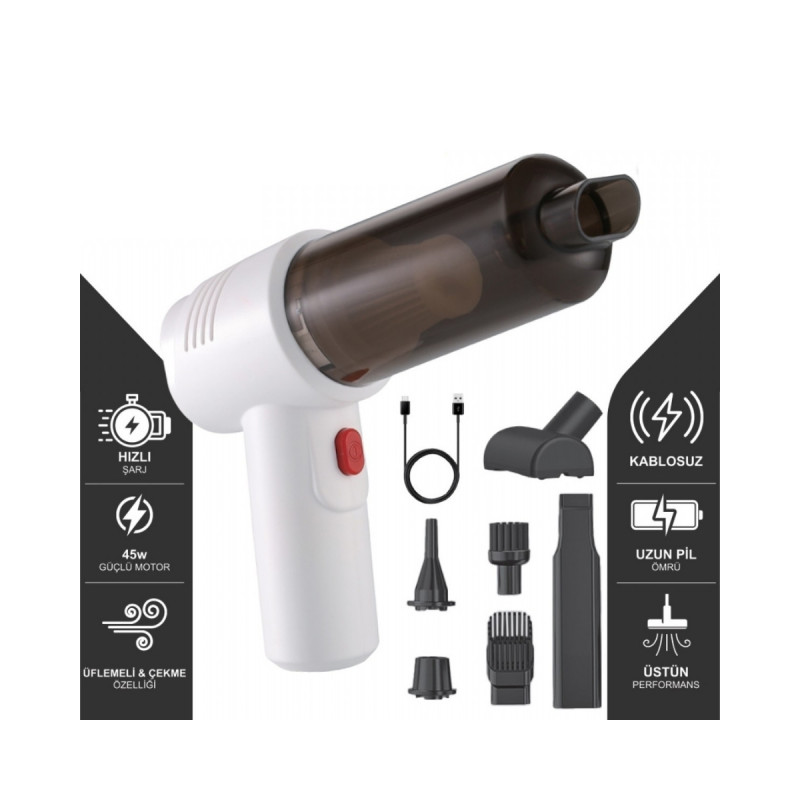 Şarjlı Oto Süpürge Kablosuz El Süpürgesi Güçlü Çekiş ve Üfleme Çok Fonksiyonlu