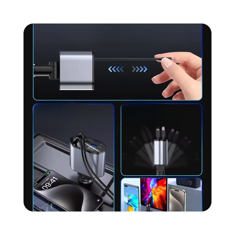 95W Araç Oto Hızlı Şarj Aleti Lightning Type-C 4 in 1 Quick Charge