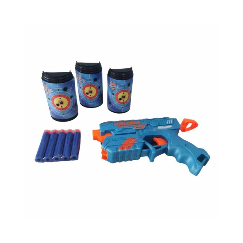 Hedefli 10 Sünger Mermili Dart Atan Nerf Silah Oyuncak Tabanca 24 cm