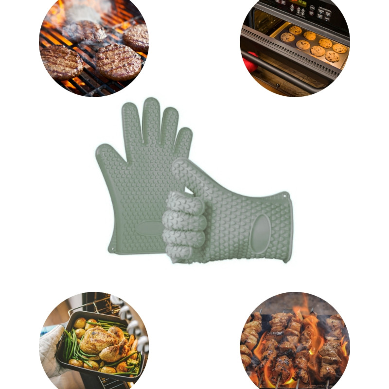 Yanmaz Yapışmaz Isı Dayanıklı Mangal Fırın Eldiveni Silikon Tek Gri