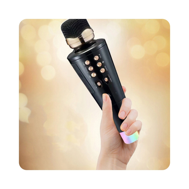 Karaoke Mikrofon LED Işıklı TWS Selfie Şarkı Kaydı SD Kart Dahili Hoparlör