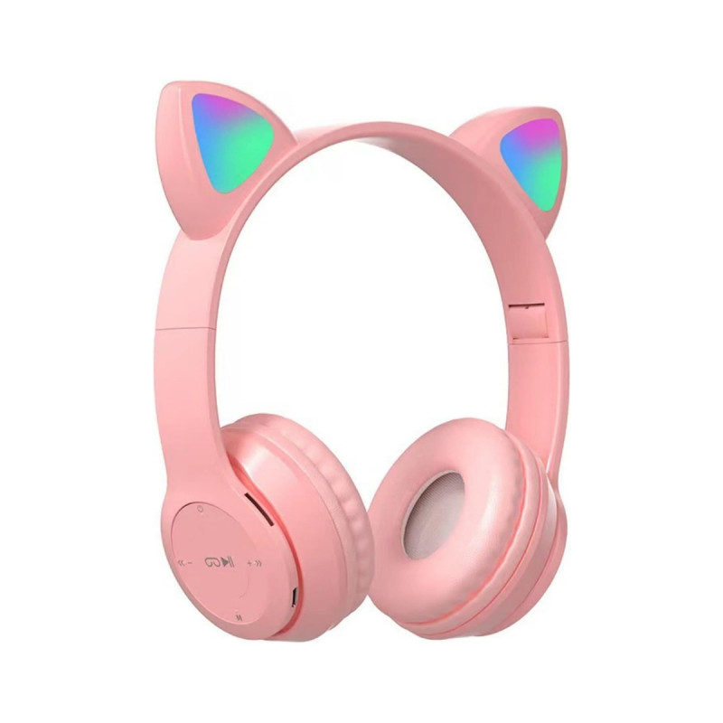 Kedi Kulağı Şeklinde Kablosuz Bluetooth Kulak Üstü Kulaklık Pembe