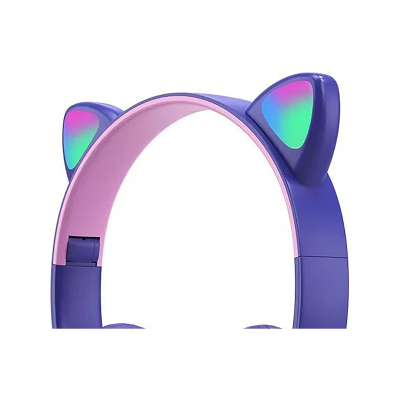 Kedi Kulağı Şeklinde Kablosuz Bluetooth Kulak Kafa Üstü Kulaklık Mor