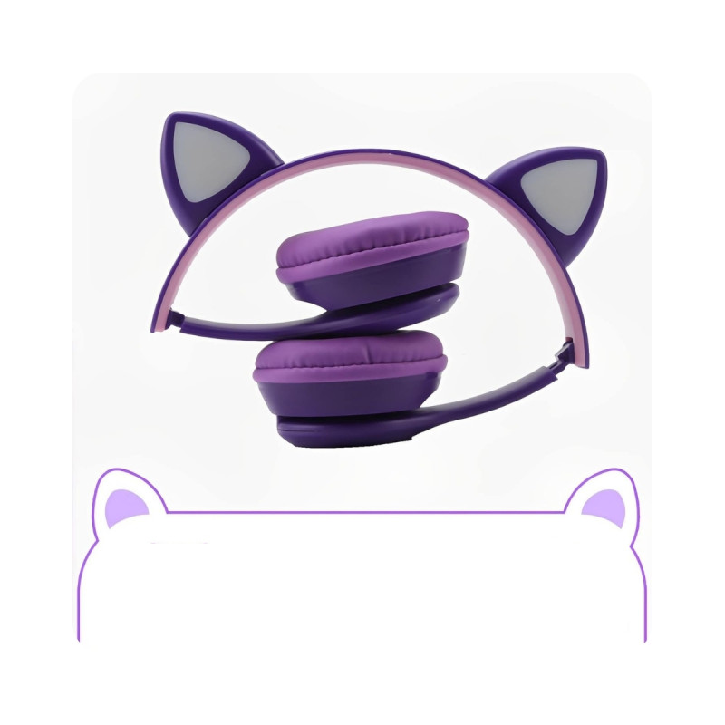 Kedi Kulağı Şeklinde Kablosuz Bluetooth Kulak Kafa Üstü Kulaklık Mor