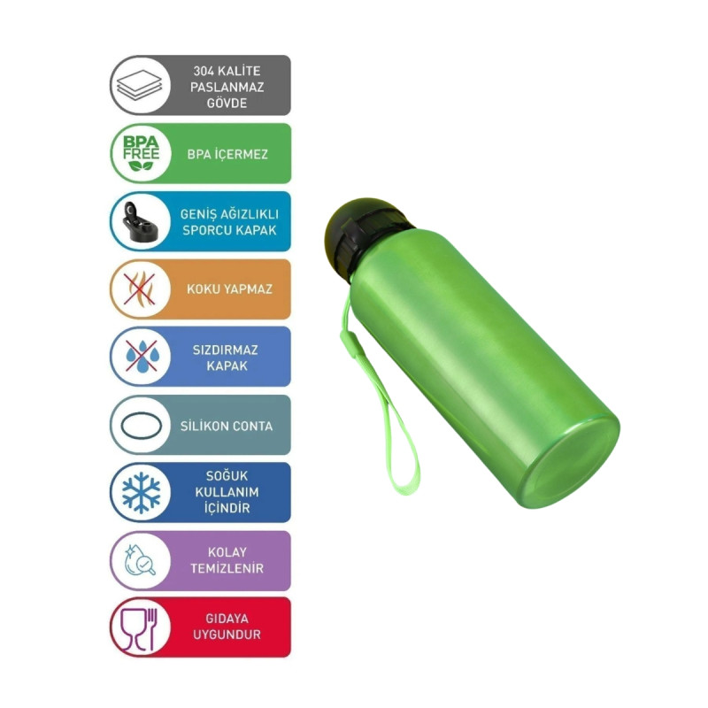 Matara 500 ml Paslanmaz Çelik Suluk Paslanmaz Spor Model Yeşil