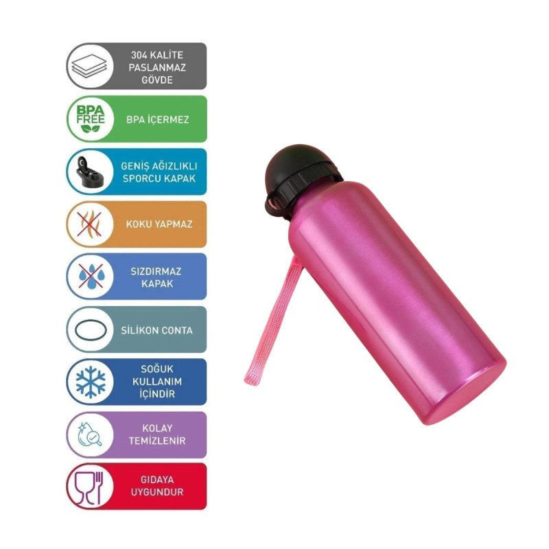 Matara 500 ml Paslanmaz Çelik Suluk Paslanmaz Spor Model Pembe