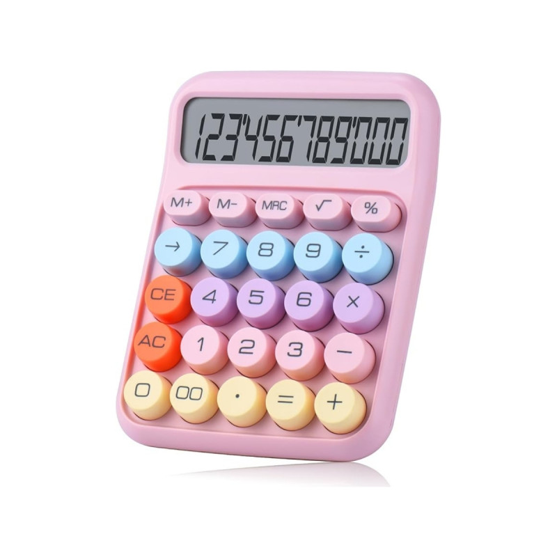 12 Haneli Yuvarlak Tuşlu Pembe Renkli Dijital Ofis Hesap Makinesi