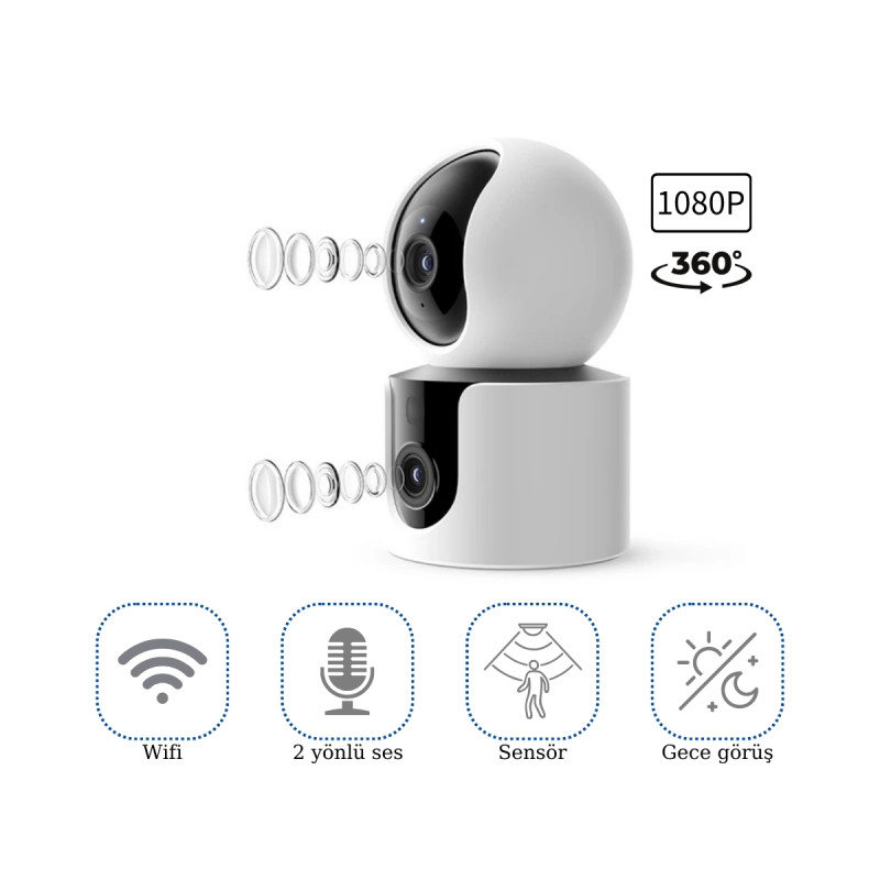 Ev Tipi Gece Görüşlü Mikrofonlu Kablosuz Wifi Güvenlik Kamerası
